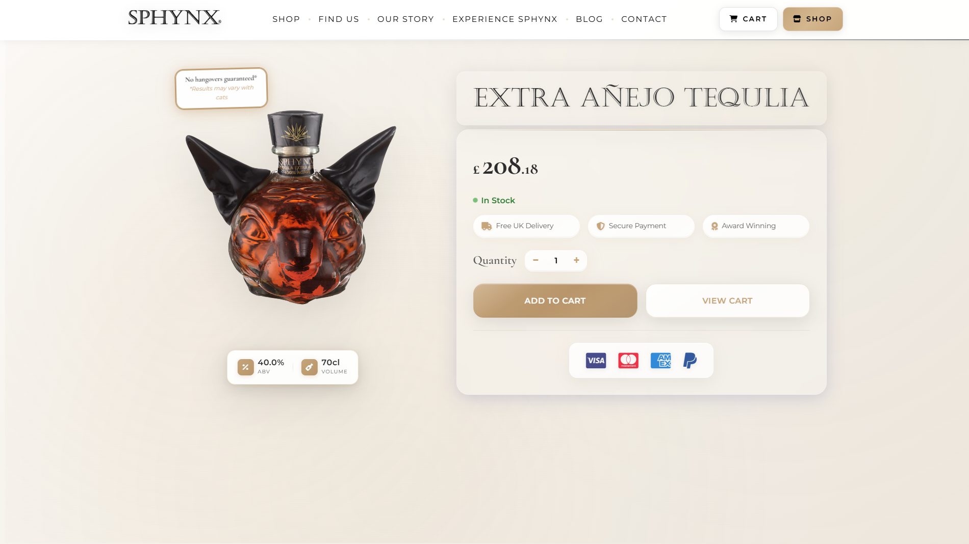 Sphynx Tequila Product Page
